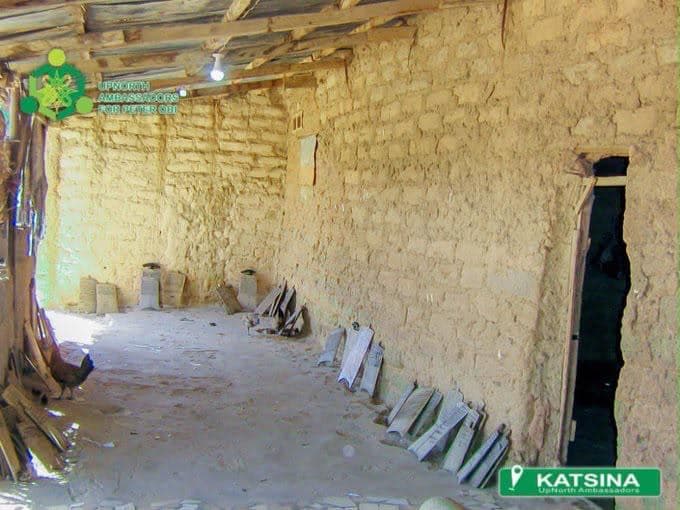The interior stripped back to bare mud-brick walls during the work.